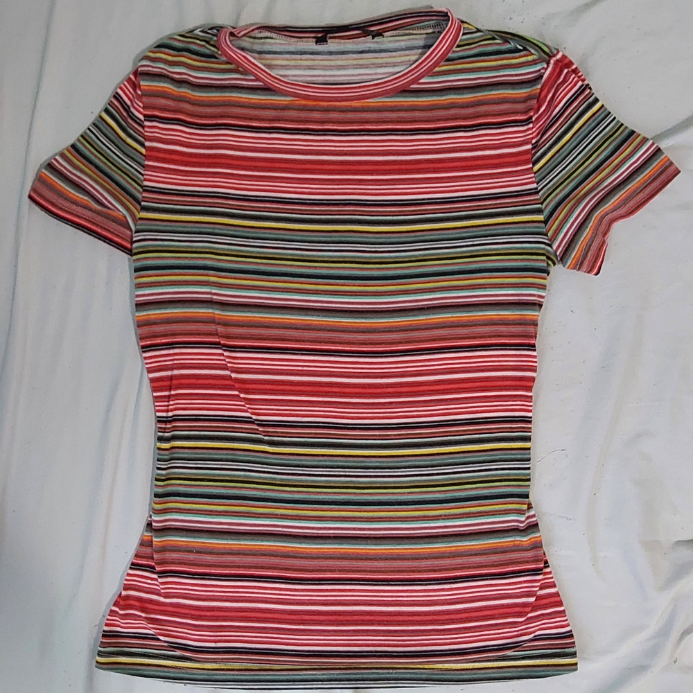SHEIN Multicolor Striped Short Sleeve Tee